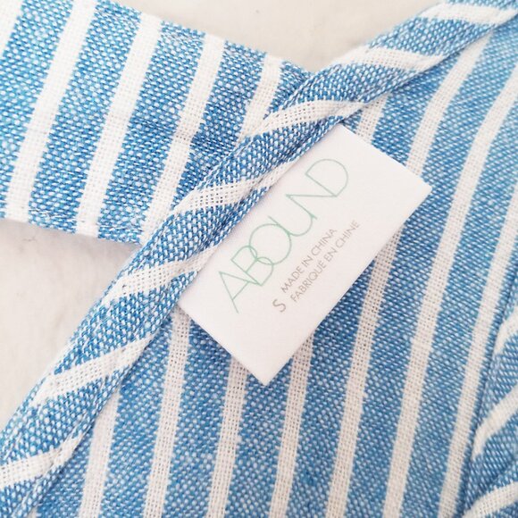 Abound Linen Blend Crop Top S Blue White Striped Peplum Crop Ruffle Sleeveless - Picture 6 of 14